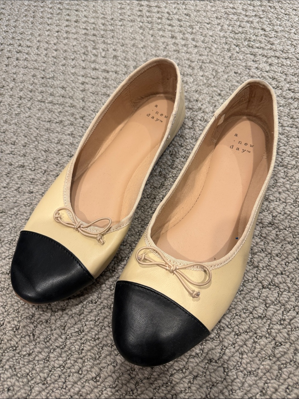 a new day Cream Ballet Flats with Black Cap Toe